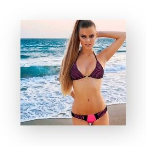new Beach Bunny ✶ Locals Only Bikini Top ✶ Black Mesh Overlay ✶ Pink Polka Dots